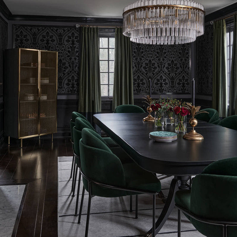 Luxurious dining room with velvet-finish wallcovering by Homekin