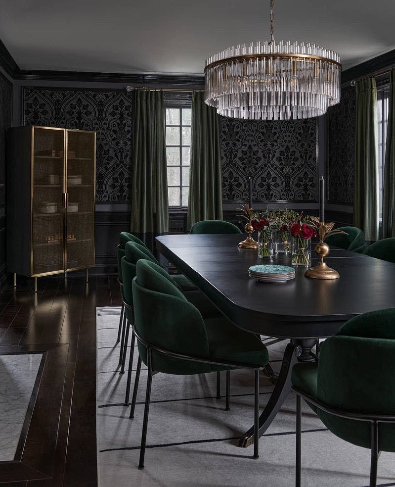 Luxurious dining room with velvet-finish wallcovering by Homekin
