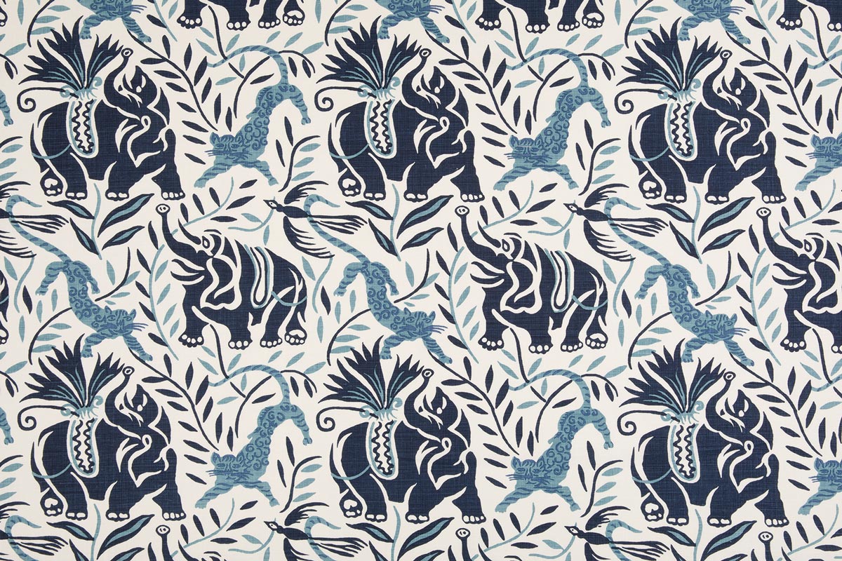 Colourful blue and white Christopher Farr La Jungle Fabric Upholstery