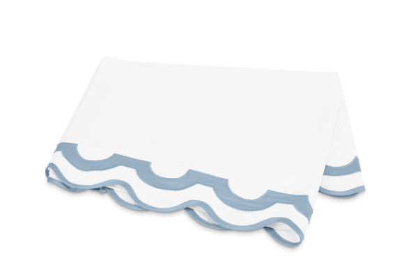 Matouk bedding linens with light blue scalloped trim home decor and bedroom style